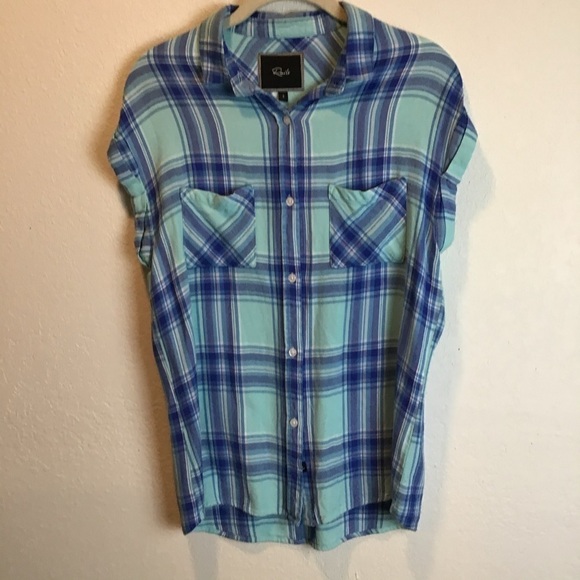 Rails Britt Tartan Plaid Cap Sleeve Button Front Top - Picture 5 of 14
